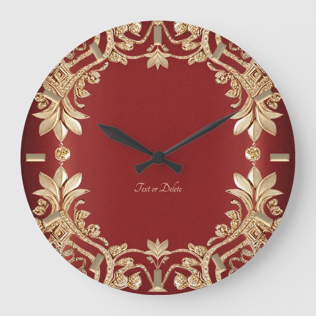 Modern Gold Red Floral Wall Clock (Front)