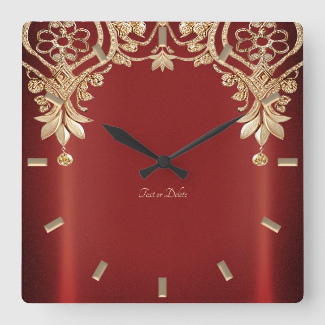 Modern Gold Red Floral Wall Clock (Front)