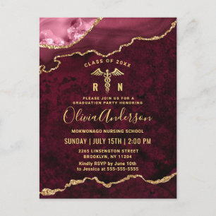 Modern Gold Red RN Graduation Party Invitation Postcard