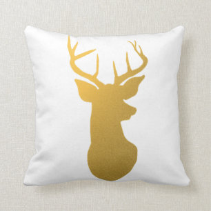 Modern Gold Reindeer Holiday Throw Pillow