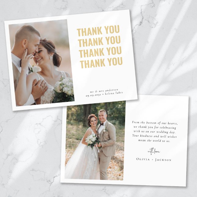 Modern Gold Repeating Photo Wedding Thank You Card (Creator Uploaded)
