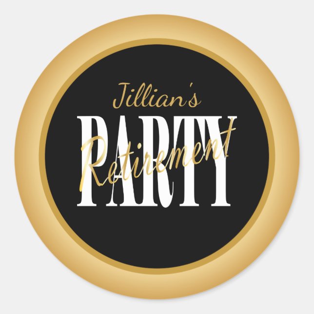 Modern Gold Retirement Party Stickers (Front)