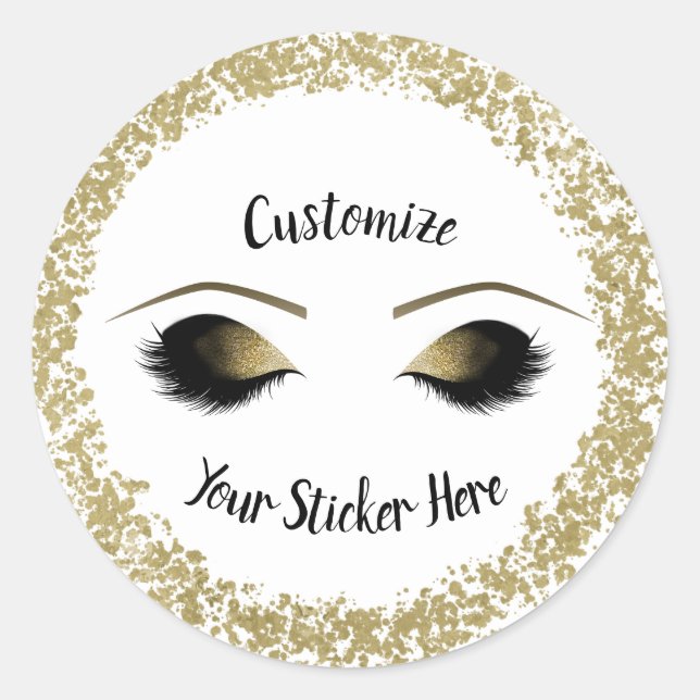 Modern Gold Ring Splatter Glam Makeup Eyelashes Classic Round Sticker (Front)