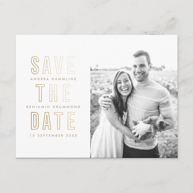 Modern Gold Rings Save the Date Postcard (Front)