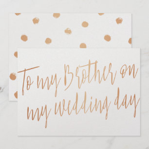 Modern Gold Rose "To my brother on my wedding day" Invitation