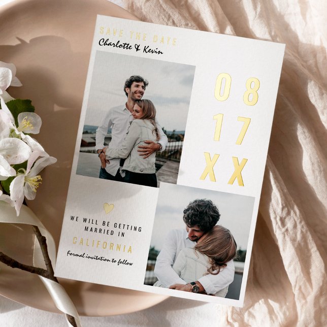 Modern gold save the date wedding 2 photos (Creator Uploaded)