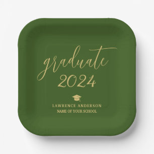 Modern Gold Script 2024 Graduate Graduation Party Paper Plate