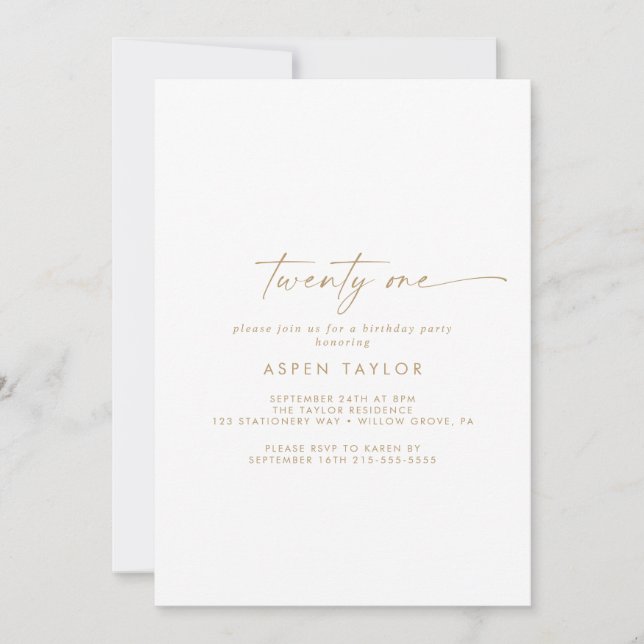 Modern Gold Script 21st Birthday Party Invitation (Front)