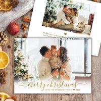 Modern Gold Script 2 Photo White Merry Christmas