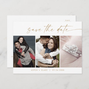 Modern Gold Script 3 Photo Template Save the Date