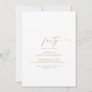 Modern Gold Script 40th Birthday Party Invitation