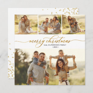Modern Gold Script 4 Multi Photo Christmas Holiday Card