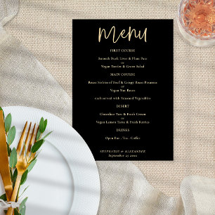 Modern Gold Script Black Wedding Menu Poster