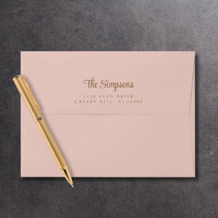 Modern Gold Script Blush Pink Return Address Envelope
