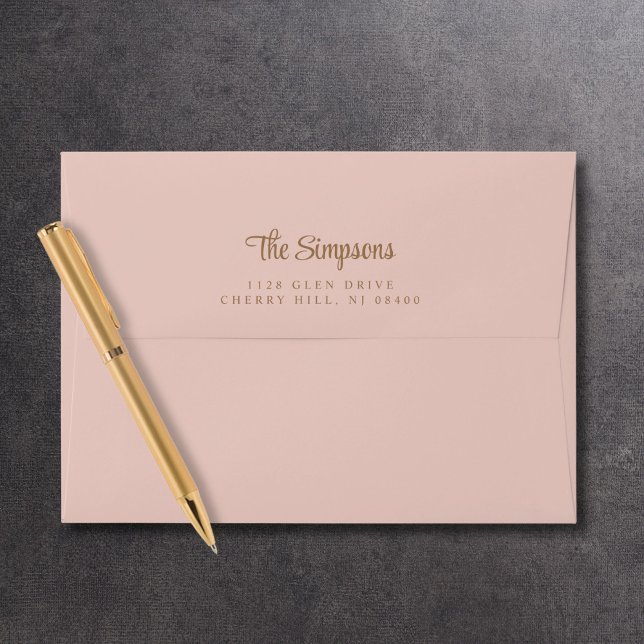 Modern Gold Script Blush Pink Return Address Envelope (Creator Uploaded)