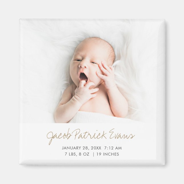 Modern Gold Script Boy or Girl Birth Announcement Magnet (Front)