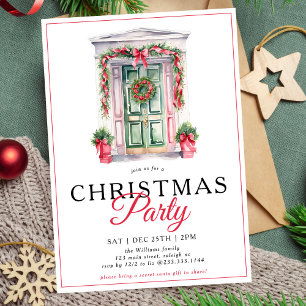 Modern Gold Script Christmas Door Party Invitation