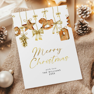 Modern Gold Script Christmas Toys Holiday Card