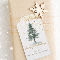 Modern Gold Script Christmas Tree Happy Holidays