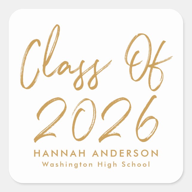 Modern Gold Script Class of 2025 Graduation Square Sticker (Front)