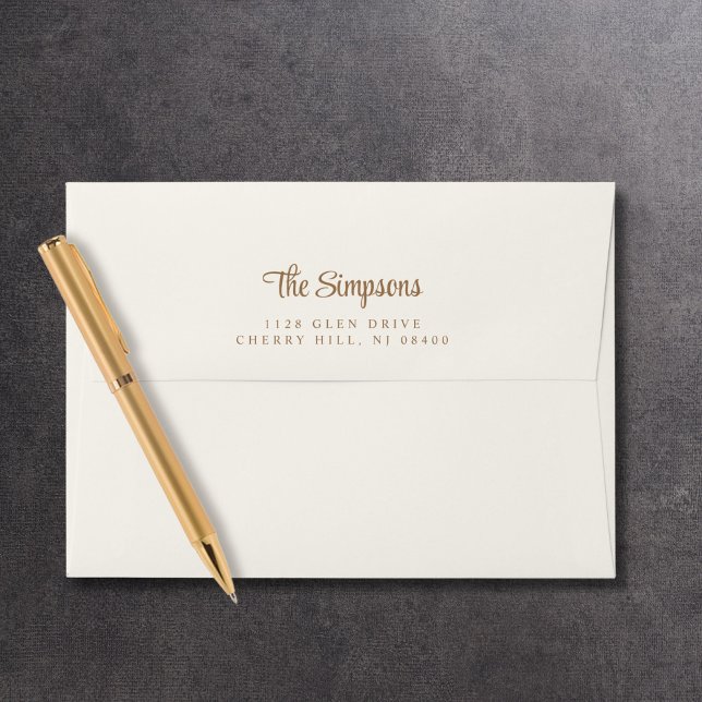 Modern Gold Script Cream Return Address Envelope (Creator Uploaded)