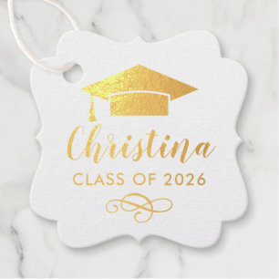 Modern Gold Script Custom Photo Graduation Party Favour Tags