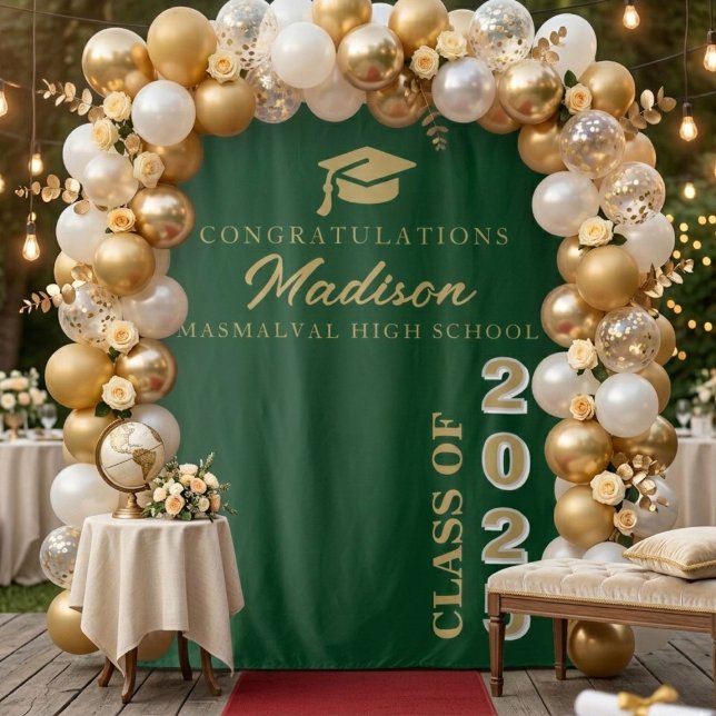  Modern  Gold Script Emerald Green Graduation Tapestry (Creator Uploaded)