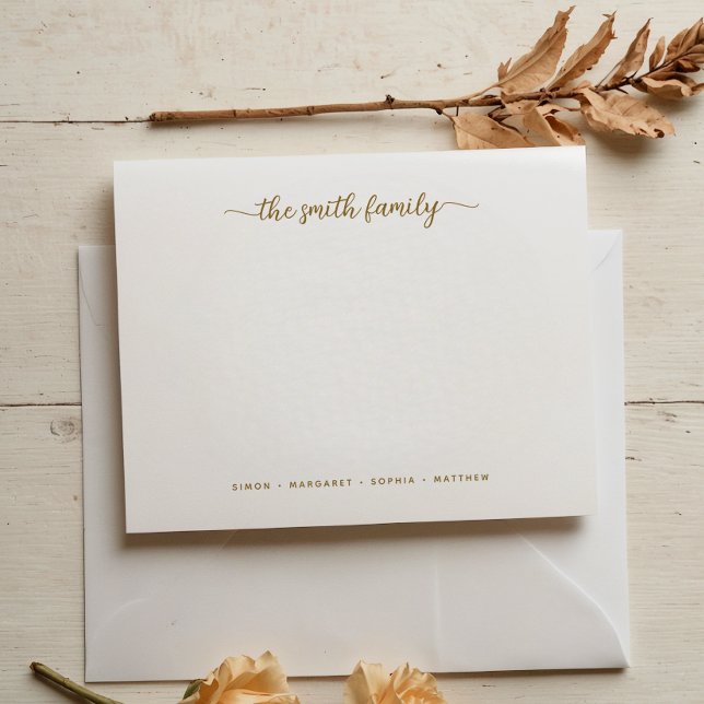 Modern Gold Script Family Stationery Card (Creator Uploaded)