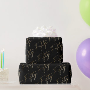 Modern Gold Script Fifty 50th Birthday Party Wrapping Paper