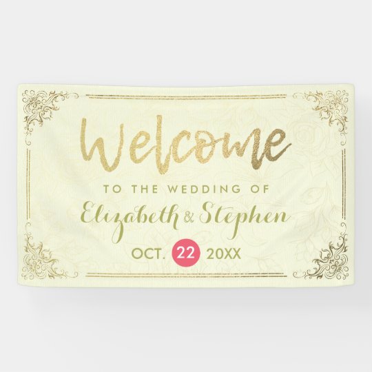 Modern Gold Script Floral Frame Wedding Banner