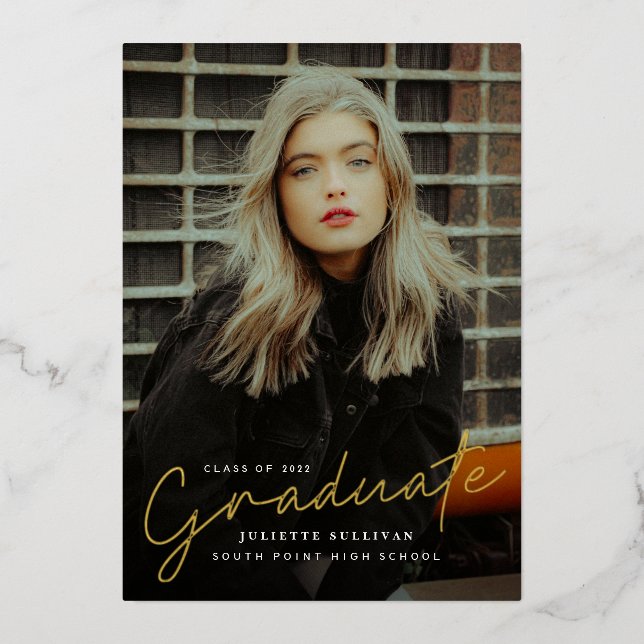 Modern Gold Script Graduate Photo Graduation Party (Front)