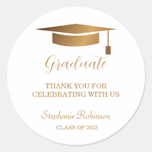 Modern Gold Script Graduate Thank You  Classic Round Sticker