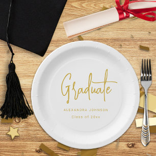 Modern Gold Script Graduation Party Custom Paper Plate