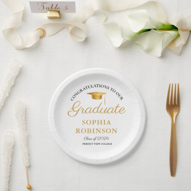 Modern Gold Script Graduation Party  Paper Plate (Wedding)