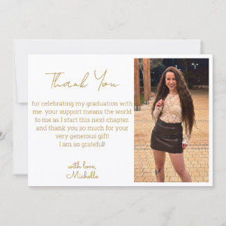 modern gold script graduation photo thank you card