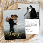 Modern Gold Script Hand Lettered Wedding Photo  Thank You Card<br><div class="desc">Modern Stylish gold script wedding thank you postcard template featuring a full vertical photo on the front with the text "Thank You" in a hand lettered typography script font in faux gold foil on the picture. Personalize the custom name and thank you message at the back. If you prefer to...</div>
