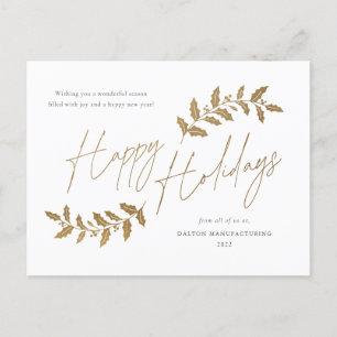 Modern Gold Script Happy Holidays Business Holiday Postcard