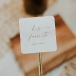 Modern Gold Script His Favourite Wedding Favour Square Sticker<br><div class="desc">These modern gold script his favourite wedding favour stickers are perfect for a minimalist wedding. The simple yellow gold colour design features unique industrial lettering typography with modern boho style. Customizable in any colour. Keep the design minimal and elegant, as is, or personalize it by adding your own graphics and...</div>