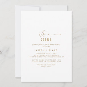 Modern Gold Script It's A Girl Baby Shower Invitation