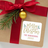 Modern Gold Script Merry Christmas Family Name