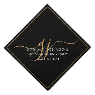Modern Gold Script Minimalist Graduation Black Graduation Cap Topper