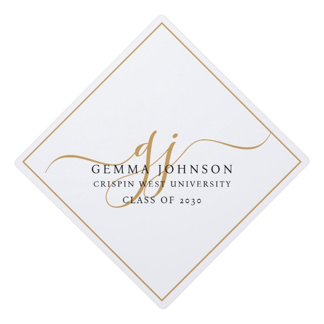 Modern Gold Script Minimalist Graduation Cap Topper (Front)