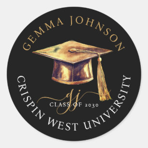 Modern Gold Script Minimalist Graduation Classic Round Sticker