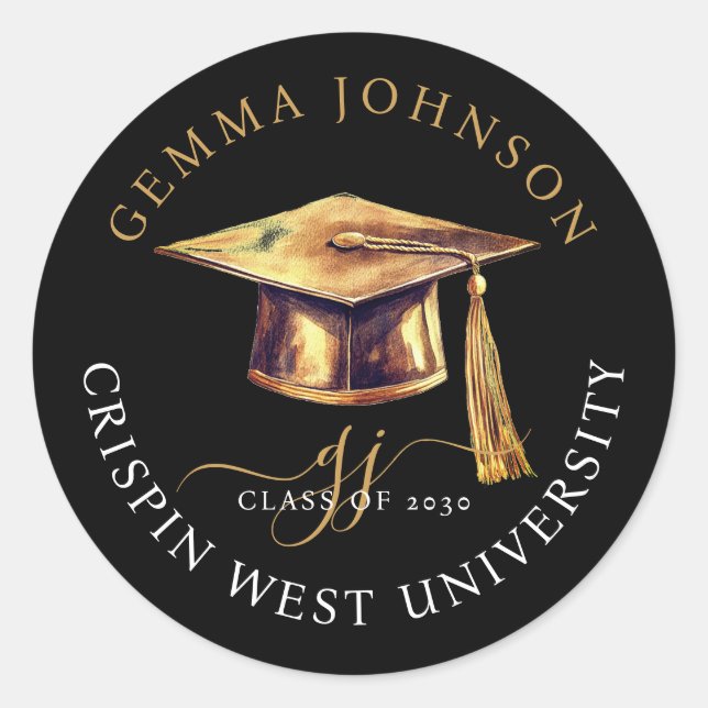 Modern Gold Script Minimalist Graduation Classic Round Sticker (Front)