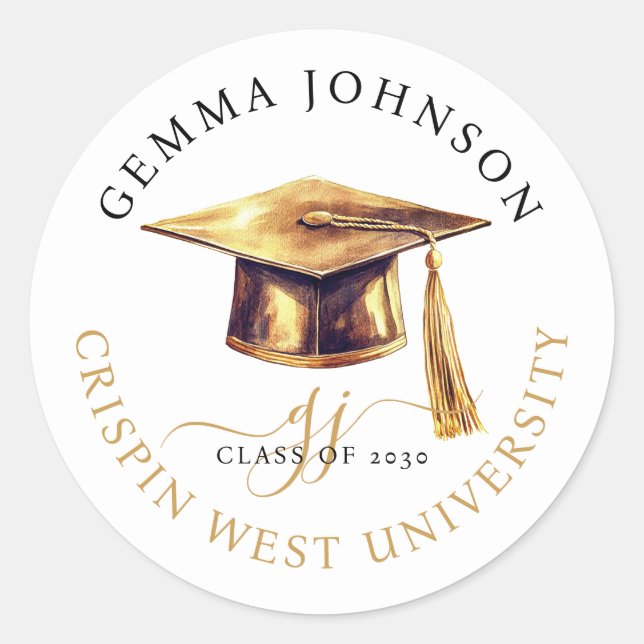Modern Gold Script Minimalist Graduation Classic Round Sticker (Front)