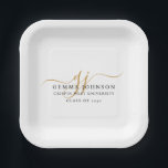 Modern Gold Script Minimalist Graduation Paper Plate<br><div class="desc">A simple modern minimalist graduation paper plates with gold script initials and name,  school,  and graduating class year,  underneath in black. A stylish monogram style topper.</div>