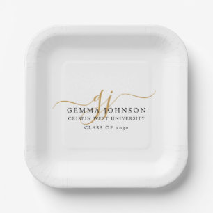 Modern Gold Script Minimalist Graduation Paper Plate