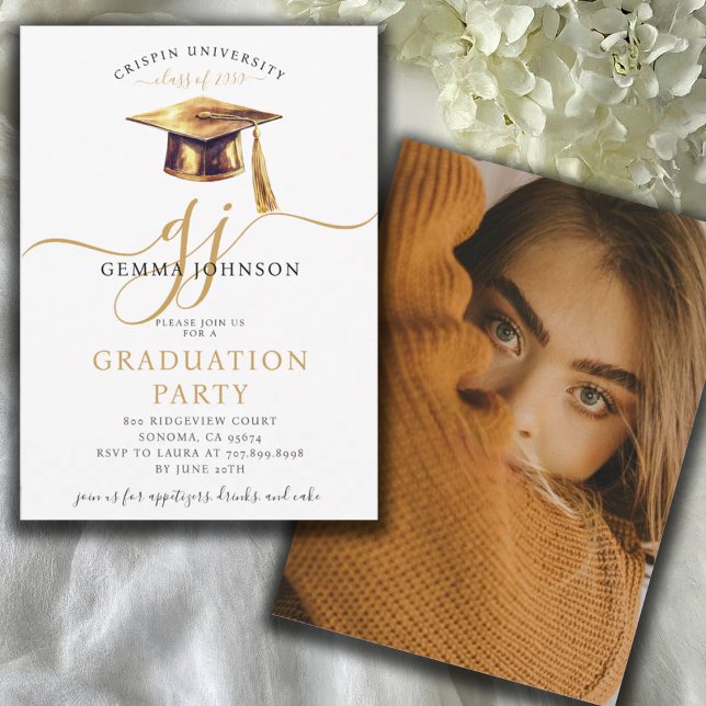 Modern Gold Script Minimalist Graduation Party  In Invitation (Creator Uploaded)