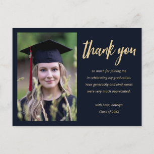 Modern Gold Script Minimalist Photo Graduation Postcard