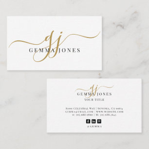 Modern Gold Script Monogram Black Name Business Card